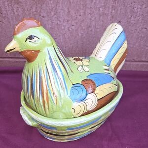 Vibrant Ceramic Hen Basket by [Brand]